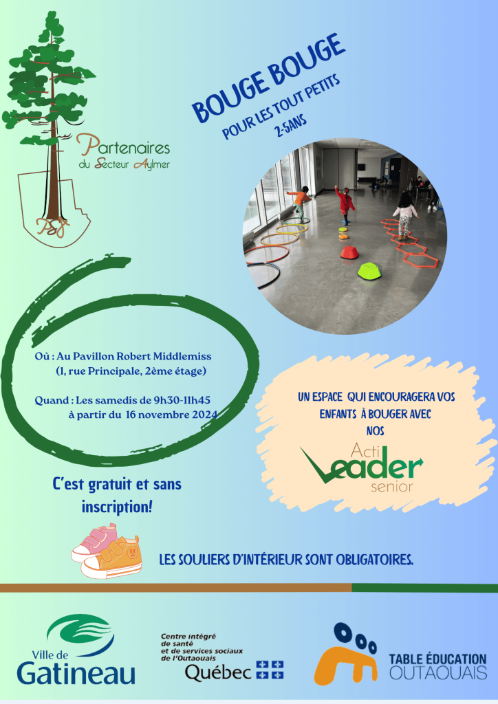 Activité physique pour les tout-petits enfants de 2 à 5 ans avec les Actileaders à Aylmer.